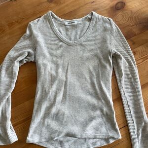 perfectwhitetee Ribbed Scoop Neck Long Sleeve Top - Light Taupe